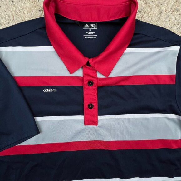 Adidas Polo Shirt Mens Medium Red Gray Blue Adizero Golf Golfing Casual Adult - Picture 1 of 6